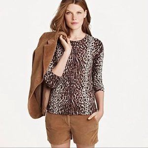 J Crew leopard print black brown merino wool sweater top crewneck M L